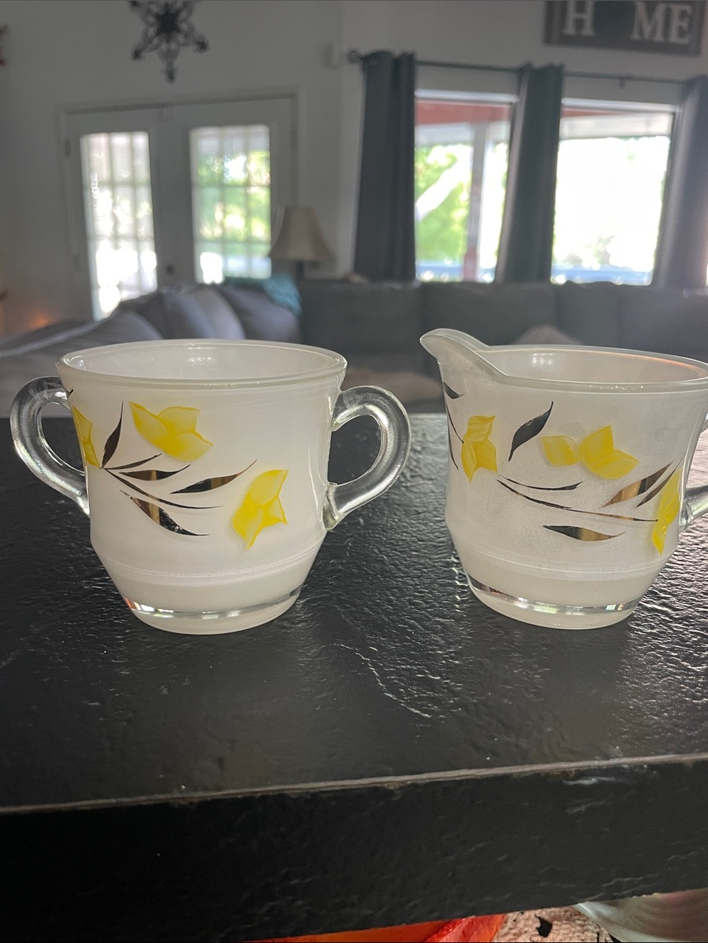 Bartlett Collin’s Yellow Floral Milk Glass Creamer and Sugar Set